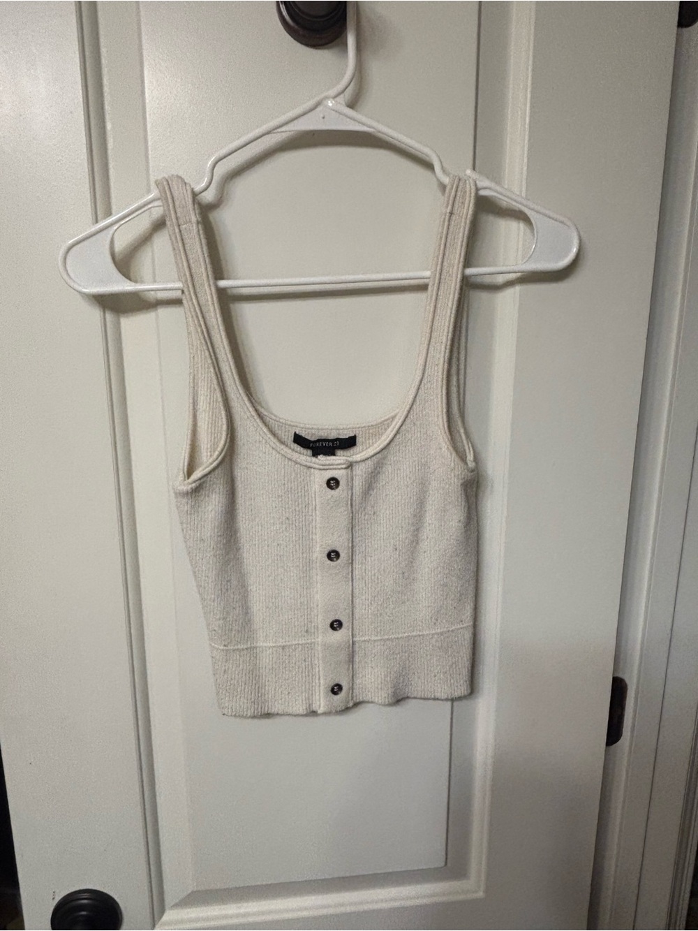 Forever 21 Cream Ribbed Button Tank
